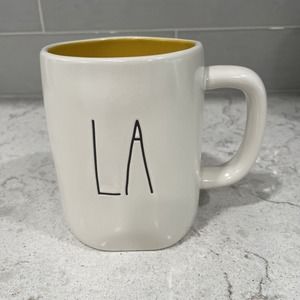 LA LOS ANGELES double Side PALM TREES SUN BEACH 19.5oz Coffee Mug Yellow Inside
